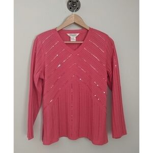 Exclusively Misook Petite Sequined V-neck Top